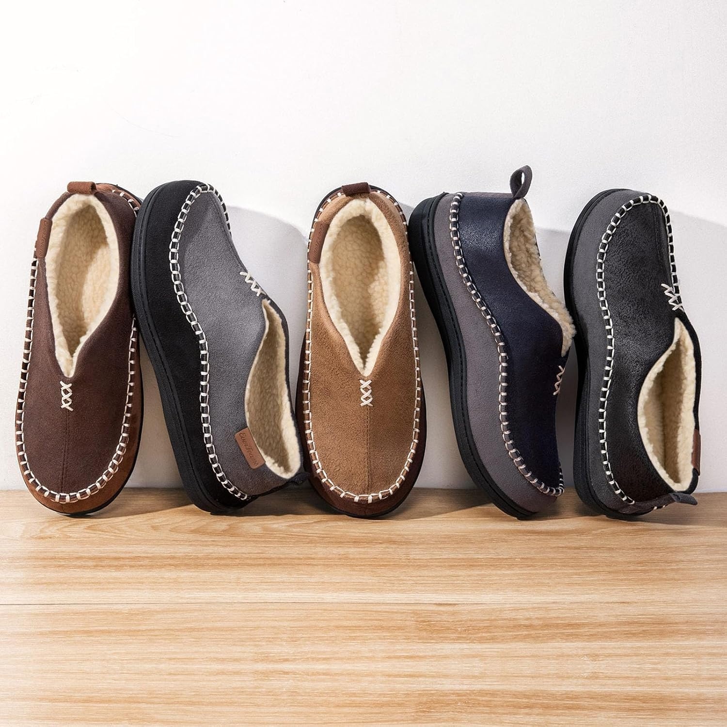 image:imageEverFoams Mens Moccasin Slippers Memory Foam Suede Indoor OutdoorBlack