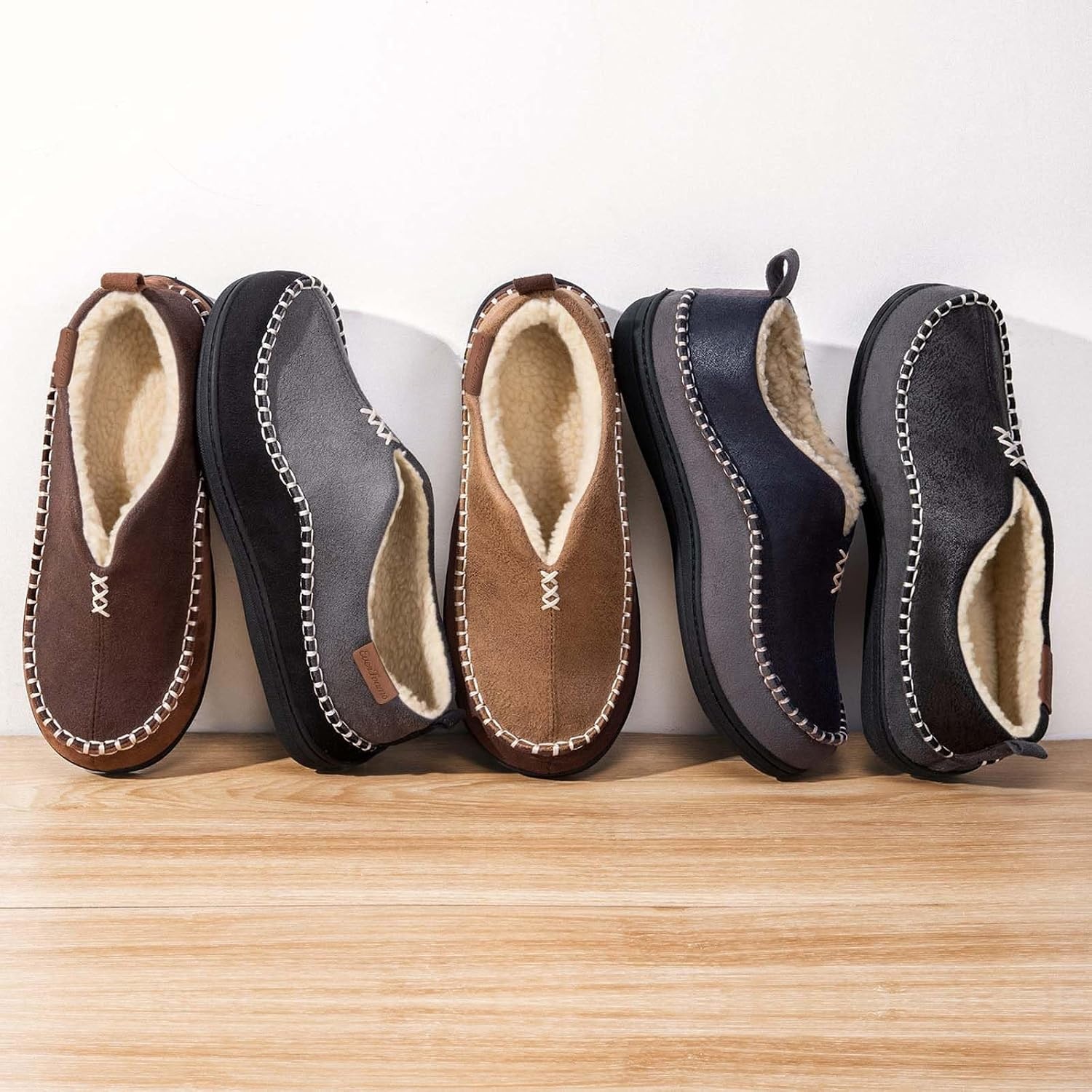 image:imageEverFoams Mens Moccasin Slippers Memory Foam Suede Indoor OutdoorTan