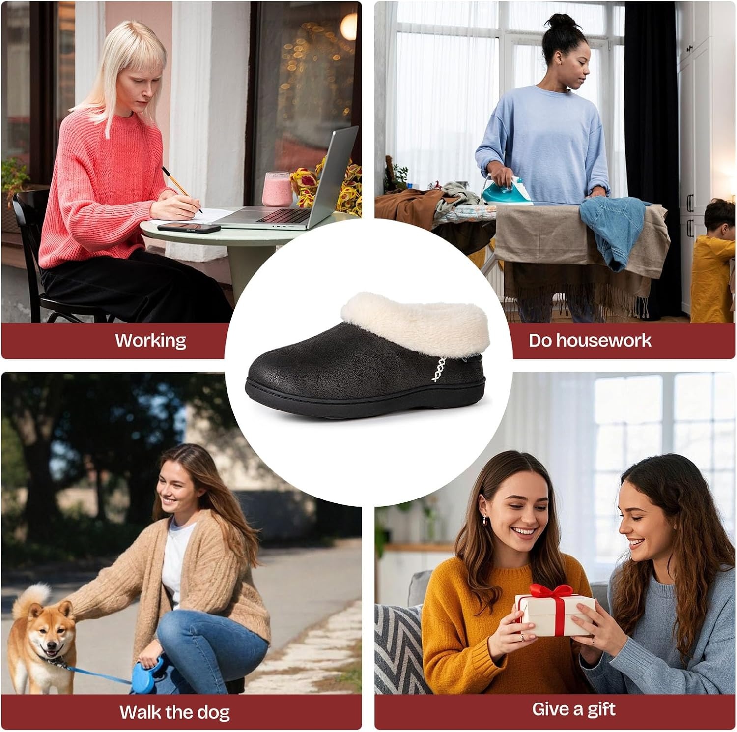 image:imageEverFoams Womens Microsuede Winter Slippers House Shoes Indoor OutdoorBlack