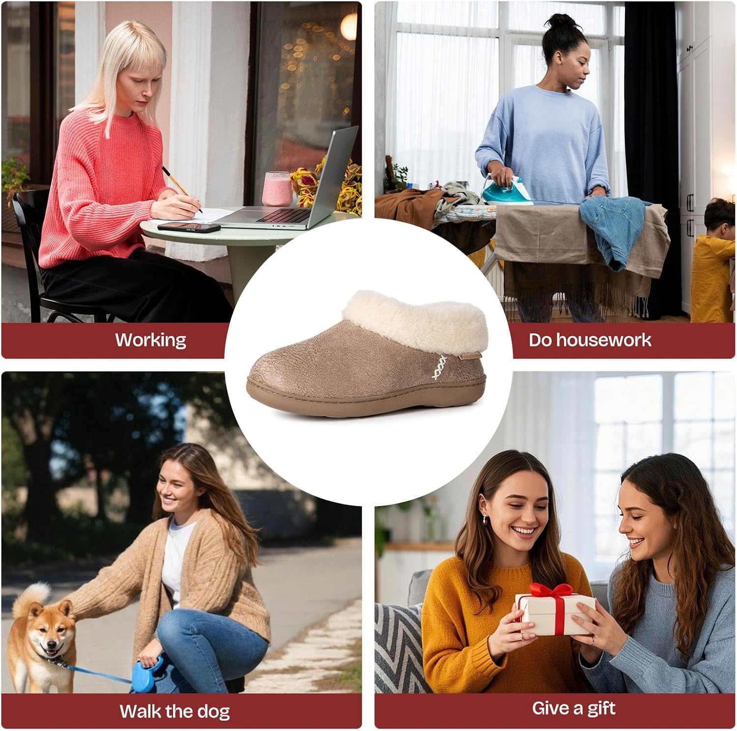 image:imageEverFoams Womens Microsuede Winter Slippers House Shoes Indoor OutdoorTaupe