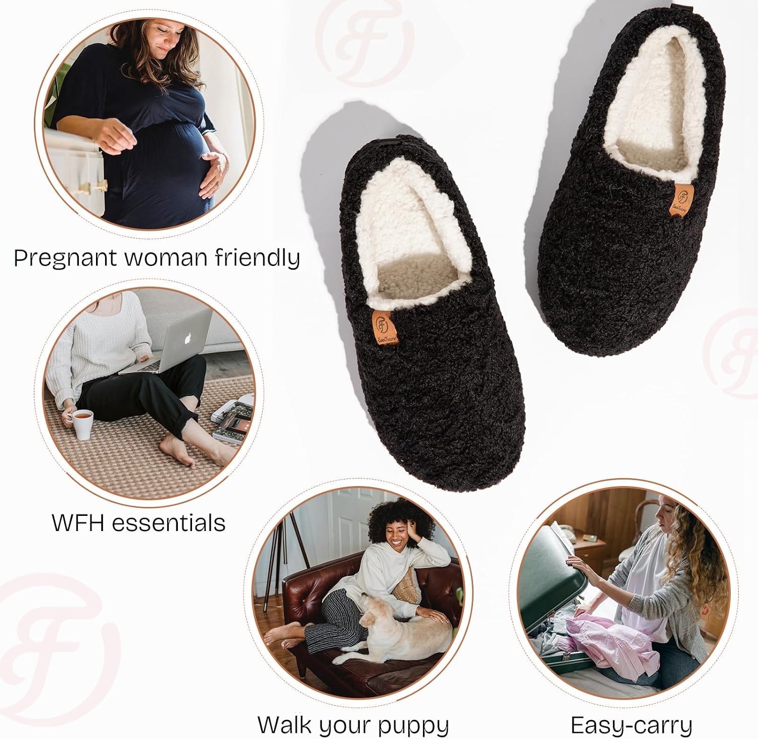 image:imageEverFoams Womens Soft Curly Slippers Memory Foam Lightweight House ShoesBlack