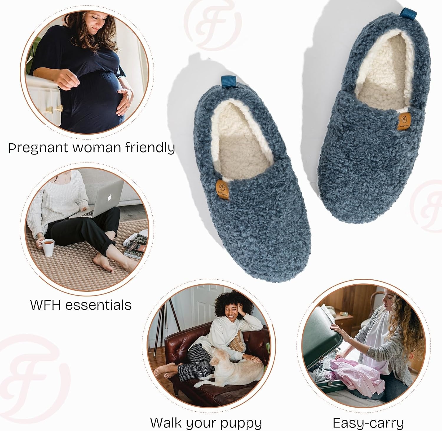 image:imageEverFoams Womens Soft Curly Slippers Memory Foam Lightweight House ShoesBlue