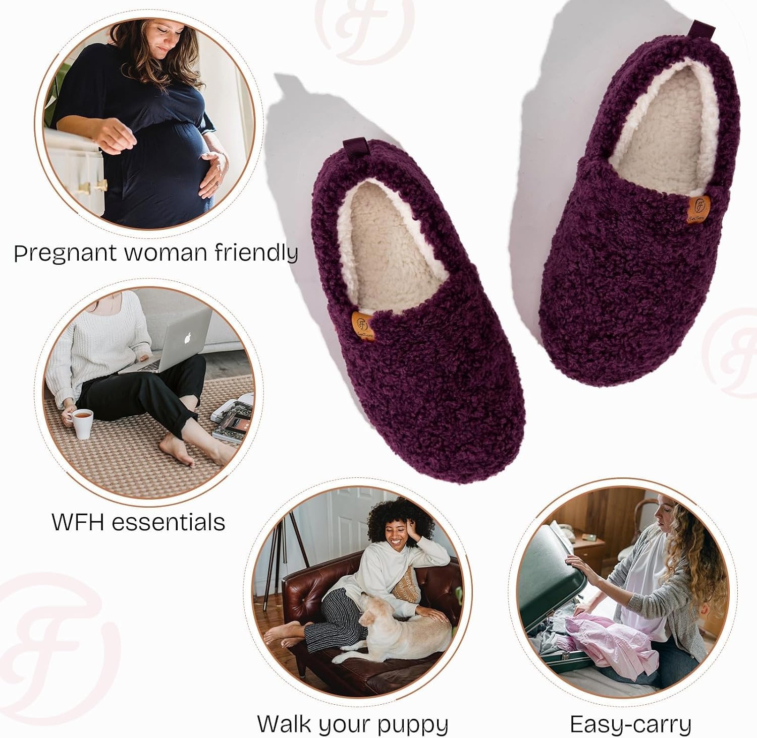 image:imageEverFoams Womens Soft Curly Slippers Memory Foam Lightweight House ShoesDark Aubergine
