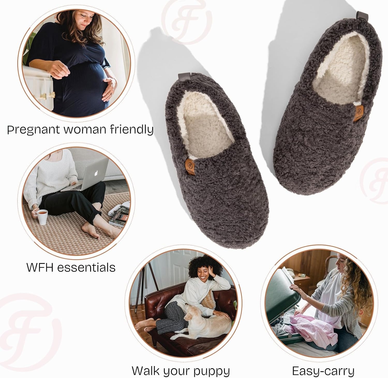 image:imageEverFoams Womens Soft Curly Slippers Memory Foam Lightweight House ShoesDark Grey