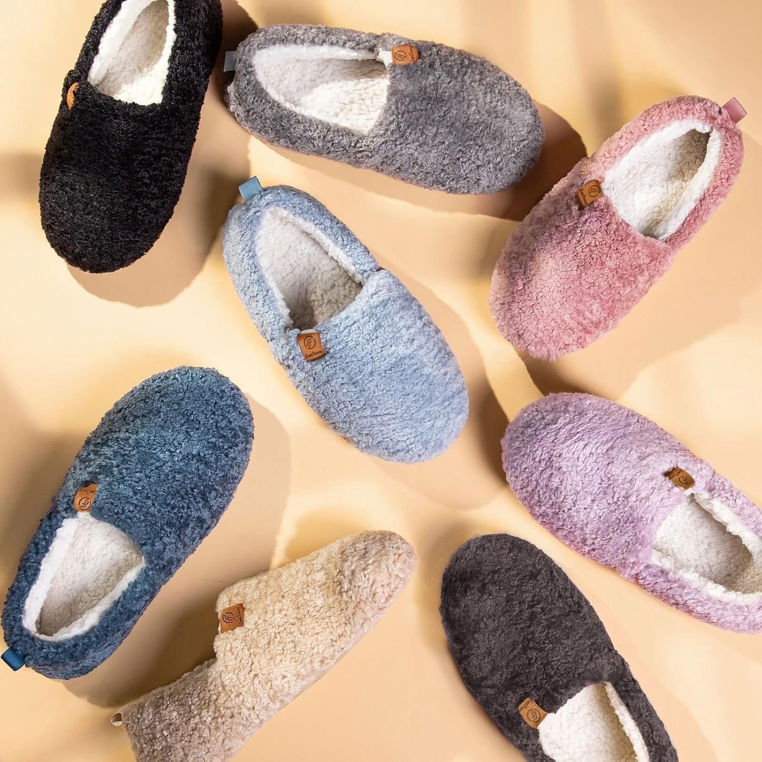 image:imageEverFoams Womens Soft Curly Slippers Memory Foam Lightweight House ShoesGrey