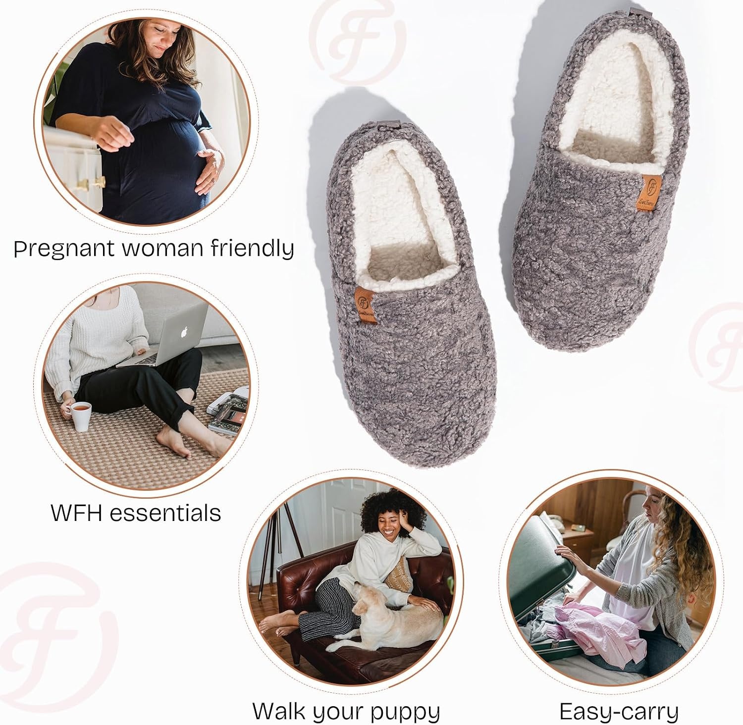 image:imageEverFoams Womens Soft Curly Slippers Memory Foam Lightweight House ShoesGrey
