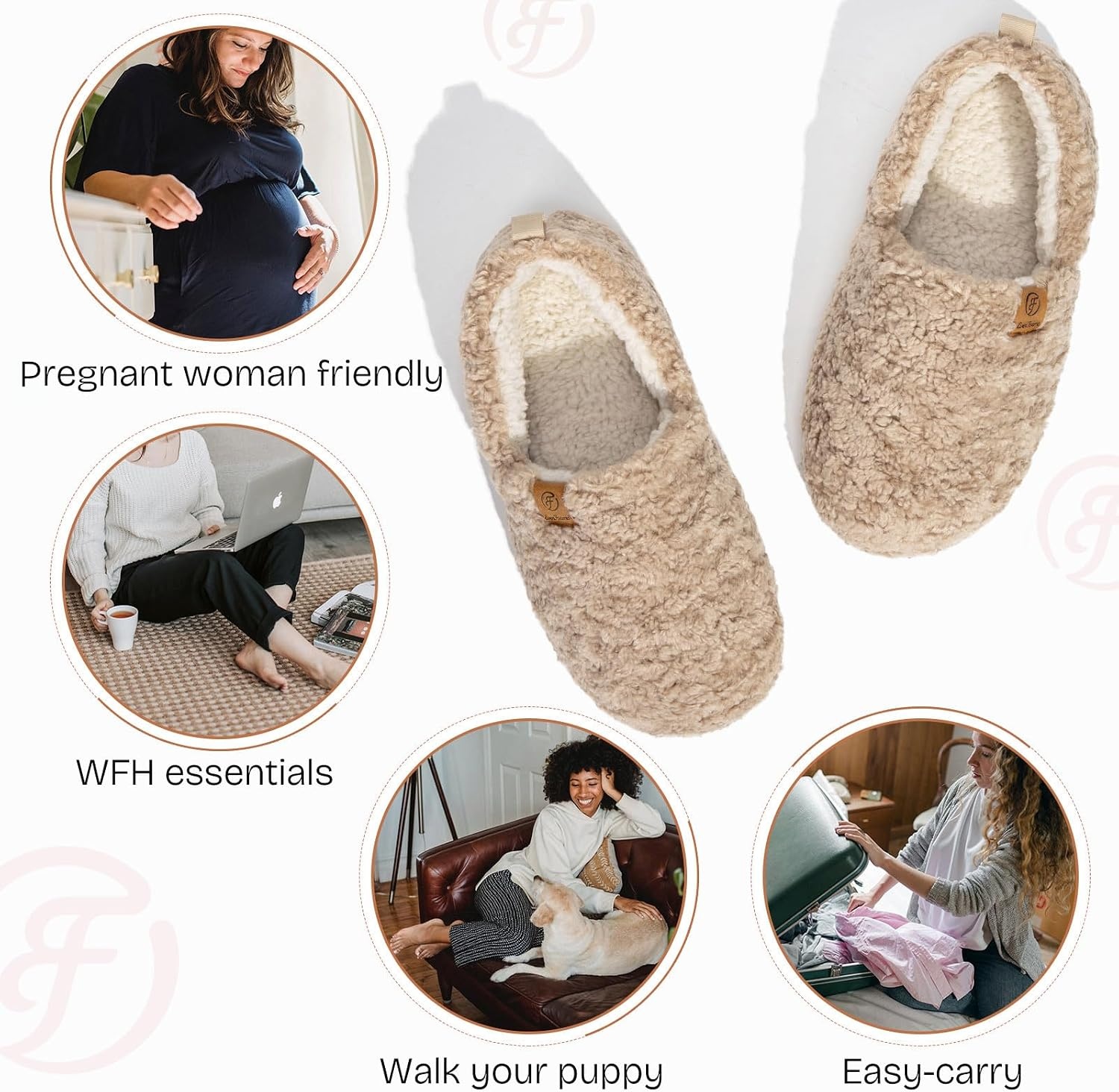 image:imageEverFoams Womens Soft Curly Slippers Memory Foam Lightweight House ShoesKhaki