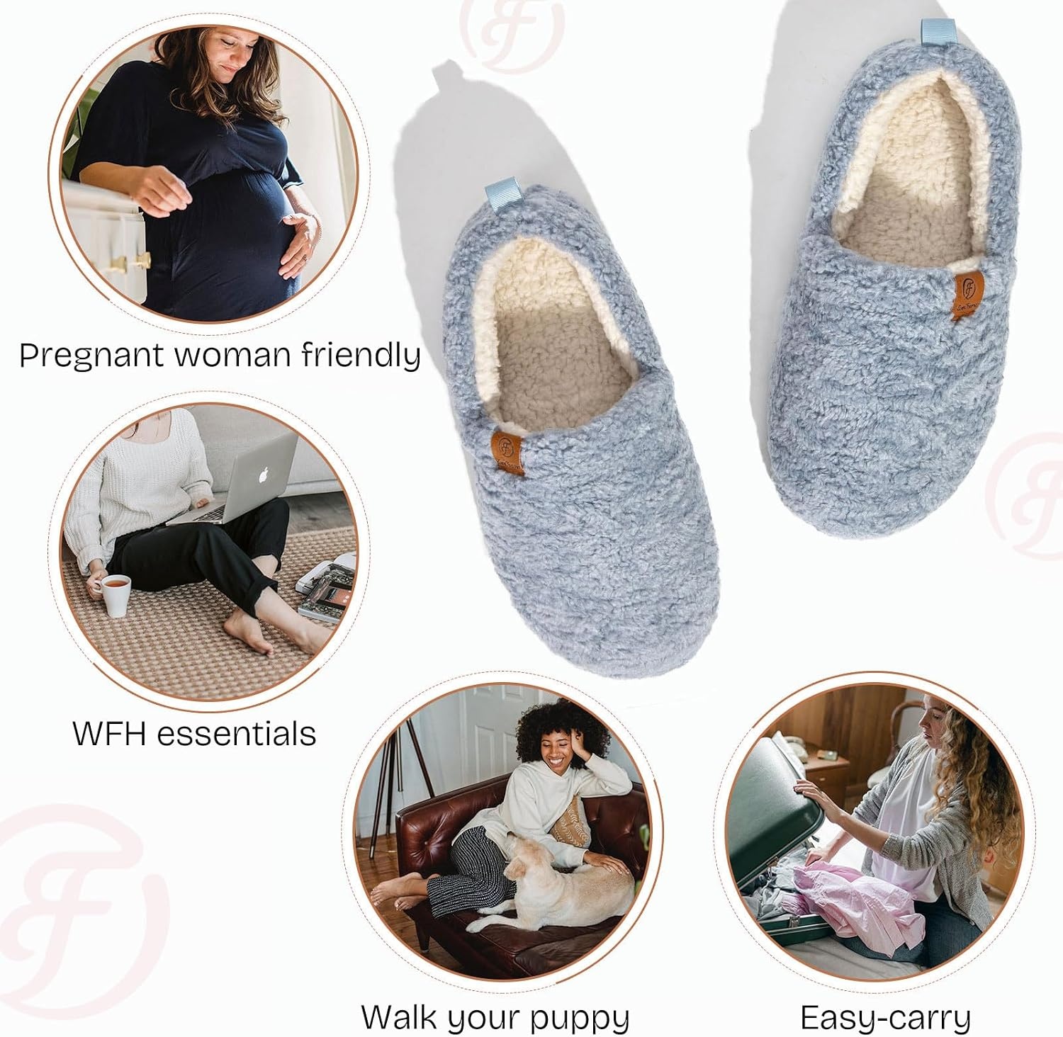 image:imageEverFoams Womens Soft Curly Slippers Memory Foam Lightweight House ShoesLight Blue
