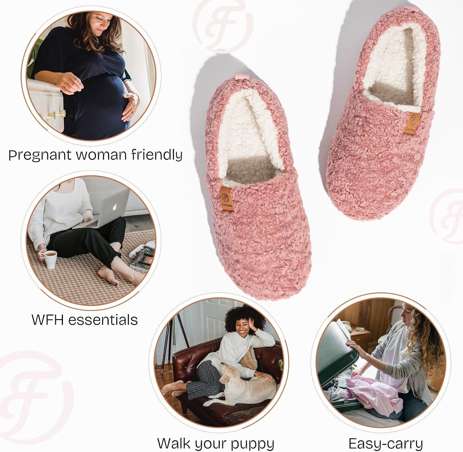 image:imageEverFoams Womens Soft Curly Slippers Memory Foam Lightweight House ShoesPink
