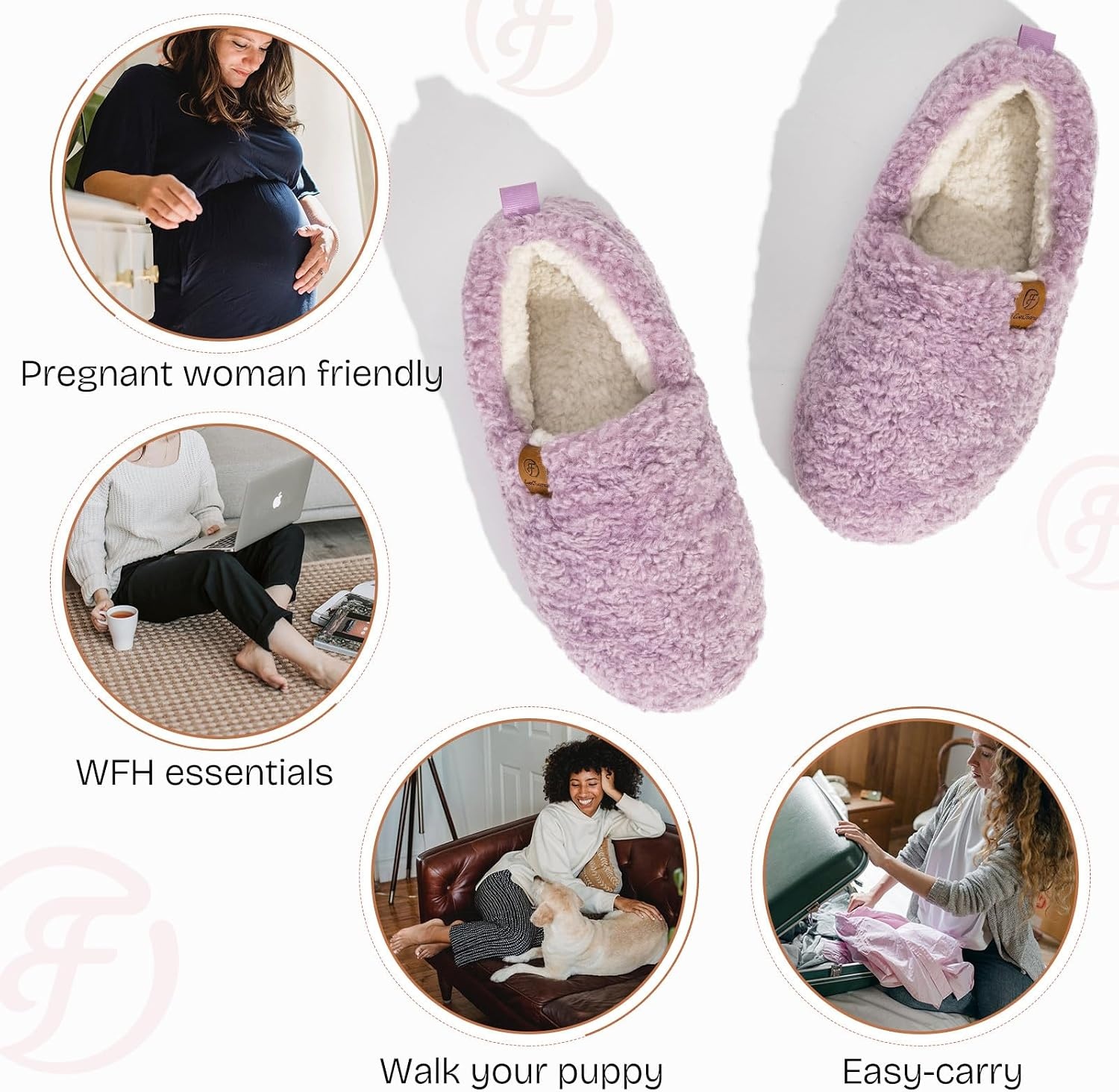 image:imageEverFoams Womens Soft Curly Slippers Memory Foam Lightweight House ShoesPurple