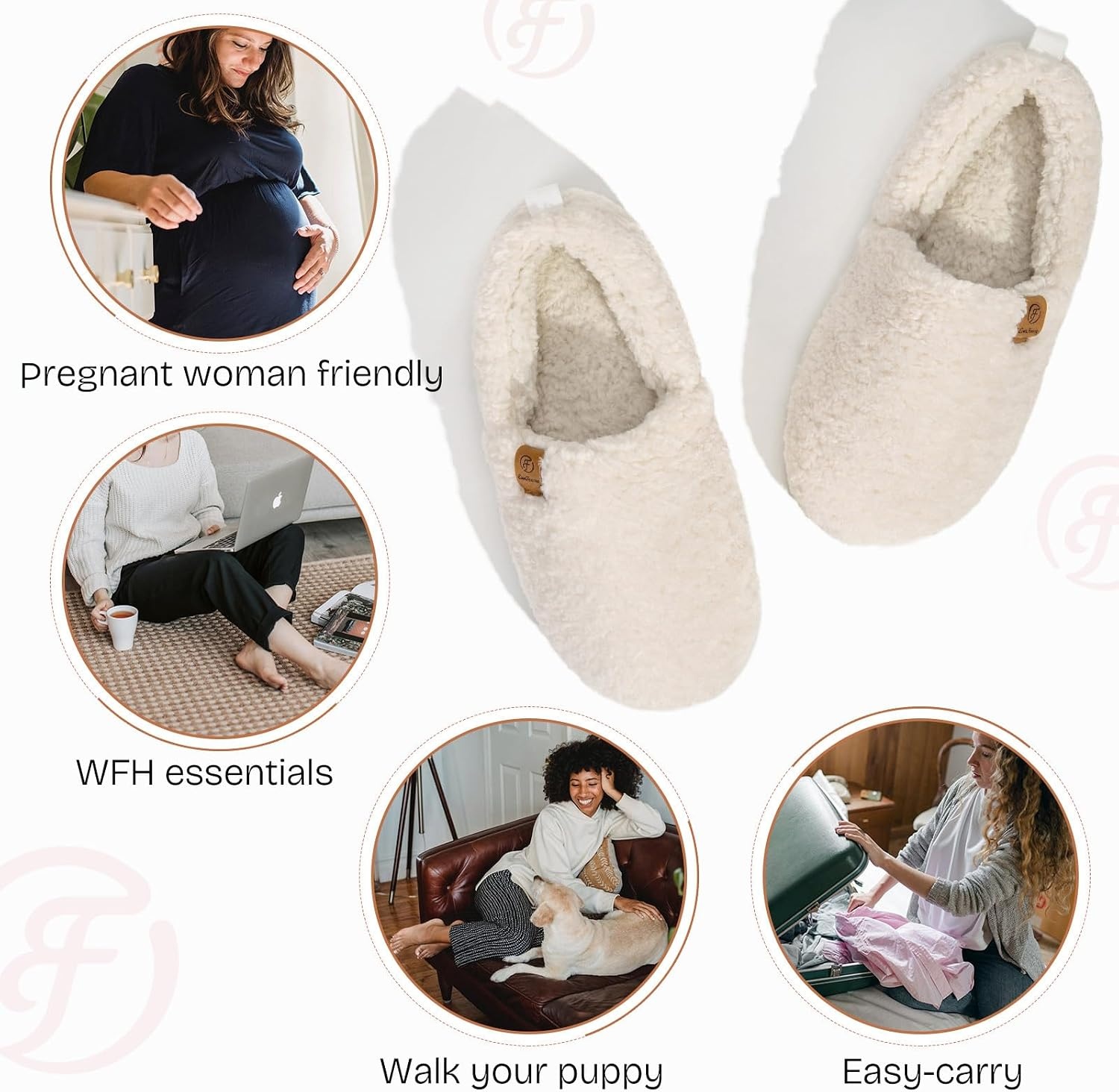 image:imageEverFoams Womens Soft Curly Slippers Memory Foam Lightweight House ShoesWhite