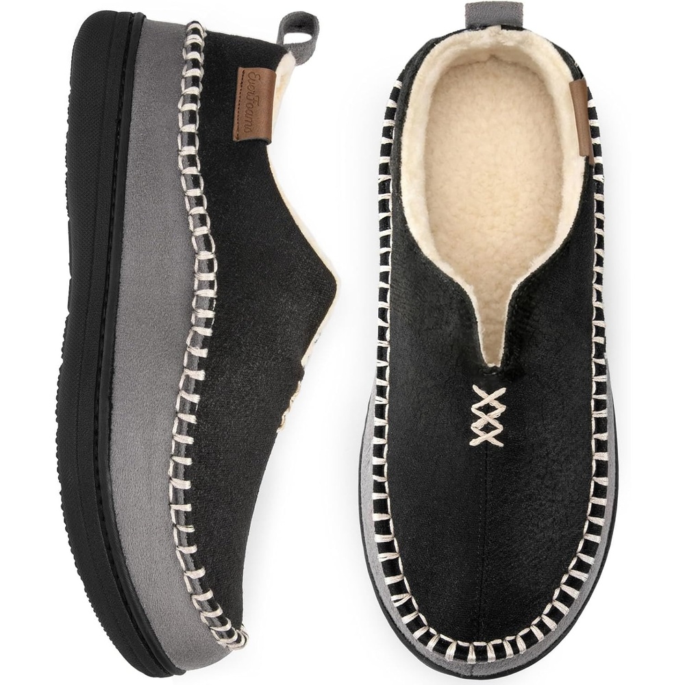 image:imageEverFoams Mens Moccasin Slippers Memory Foam Suede Indoor OutdoorBlack