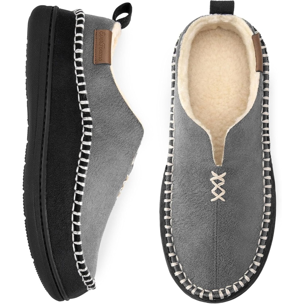 image:imageEverFoams Mens Moccasin Slippers Memory Foam Suede Indoor OutdoorGrey