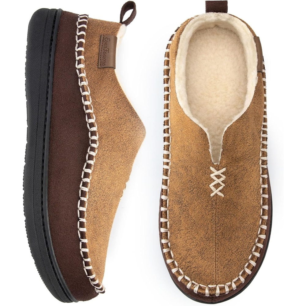 image:imageEverFoams Mens Moccasin Slippers Memory Foam Suede Indoor OutdoorTan