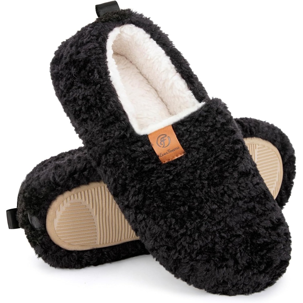 image:imageEverFoams Womens Soft Curly Slippers Memory Foam Lightweight House ShoesBlack
