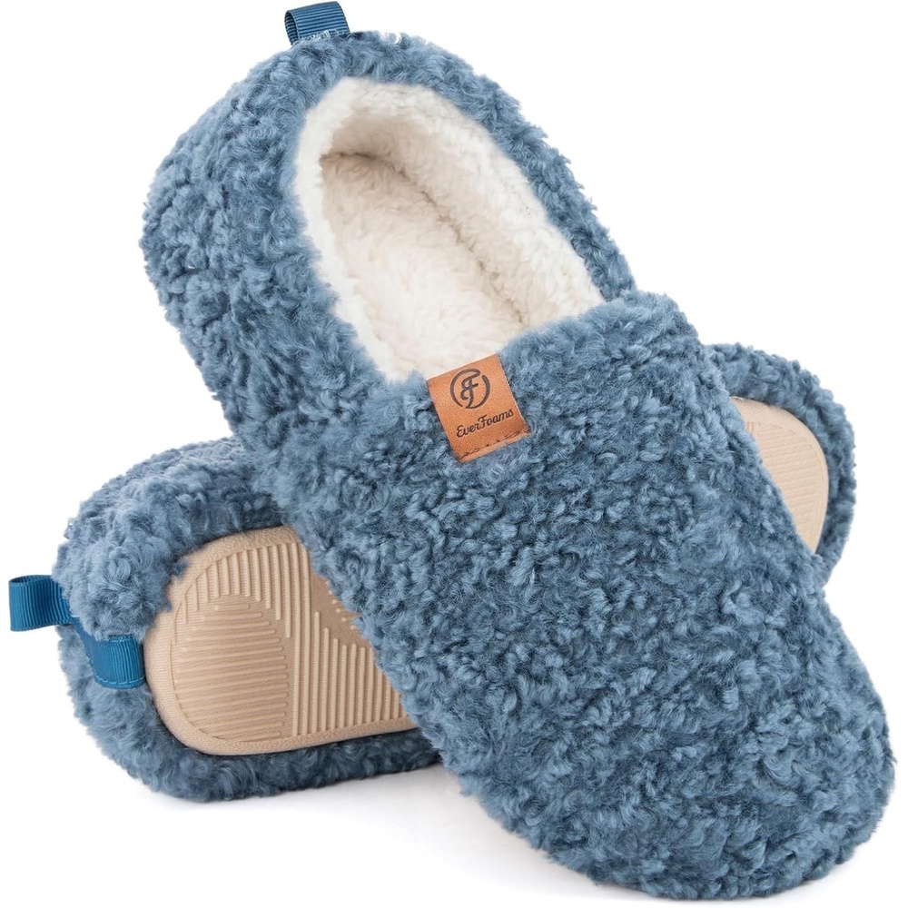 image:imageEverFoams Womens Soft Curly Slippers Memory Foam Lightweight House ShoesBlue