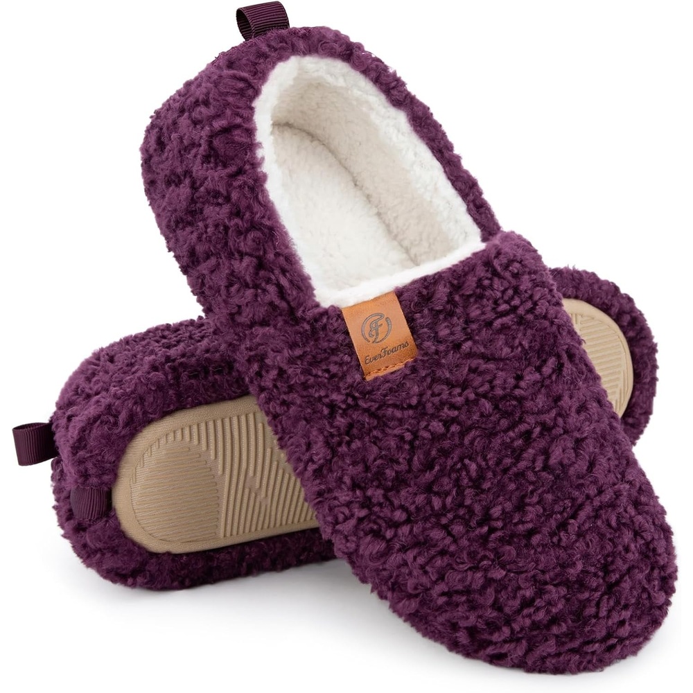 image:imageEverFoams Womens Soft Curly Slippers Memory Foam Lightweight House ShoesDark Aubergine
