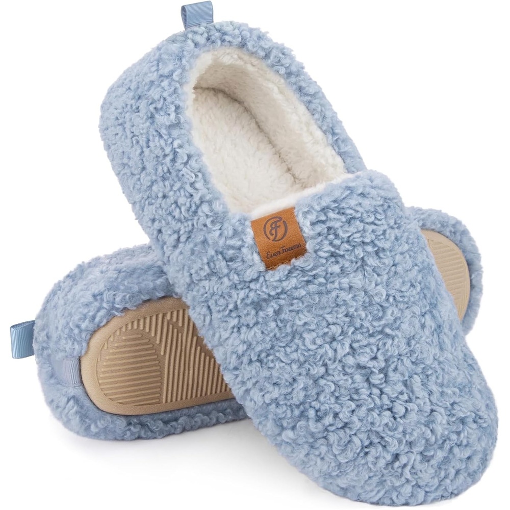 image:imageEverFoams Womens Soft Curly Slippers Memory Foam Lightweight House ShoesLight Blue