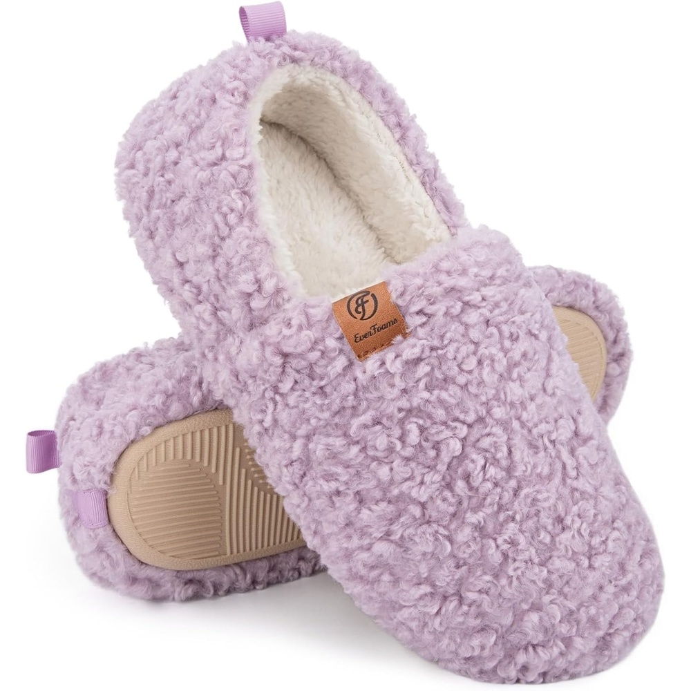 image:imageEverFoams Womens Soft Curly Slippers Memory Foam Lightweight House ShoesPurple