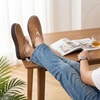 EverFoams Men’s Moccasin Slippers Memory Foam Suede Indoor Outdoor(Tan)