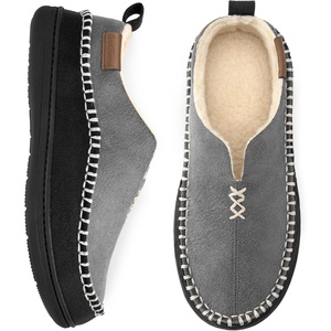 EverFoams Men’s Moccasin Slippers Memory Foam Suede Indoor Outdoor(Grey)