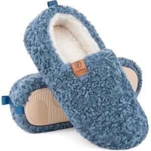 EverFoams Women’s Soft Curly Slippers Memory Foam Lightweight House Shoes(Blue)