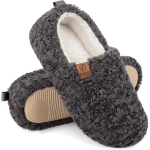 EverFoams Women’s Soft Curly Slippers Memory Foam Lightweight House Shoes(Dark Grey)