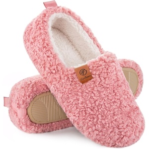 EverFoams Women’s Soft Curly Slippers Memory Foam Lightweight House Shoes(Pink)