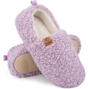 EverFoams Women’s Soft Curly Slippers Memory Foam Lightweight House Shoes(Purple)