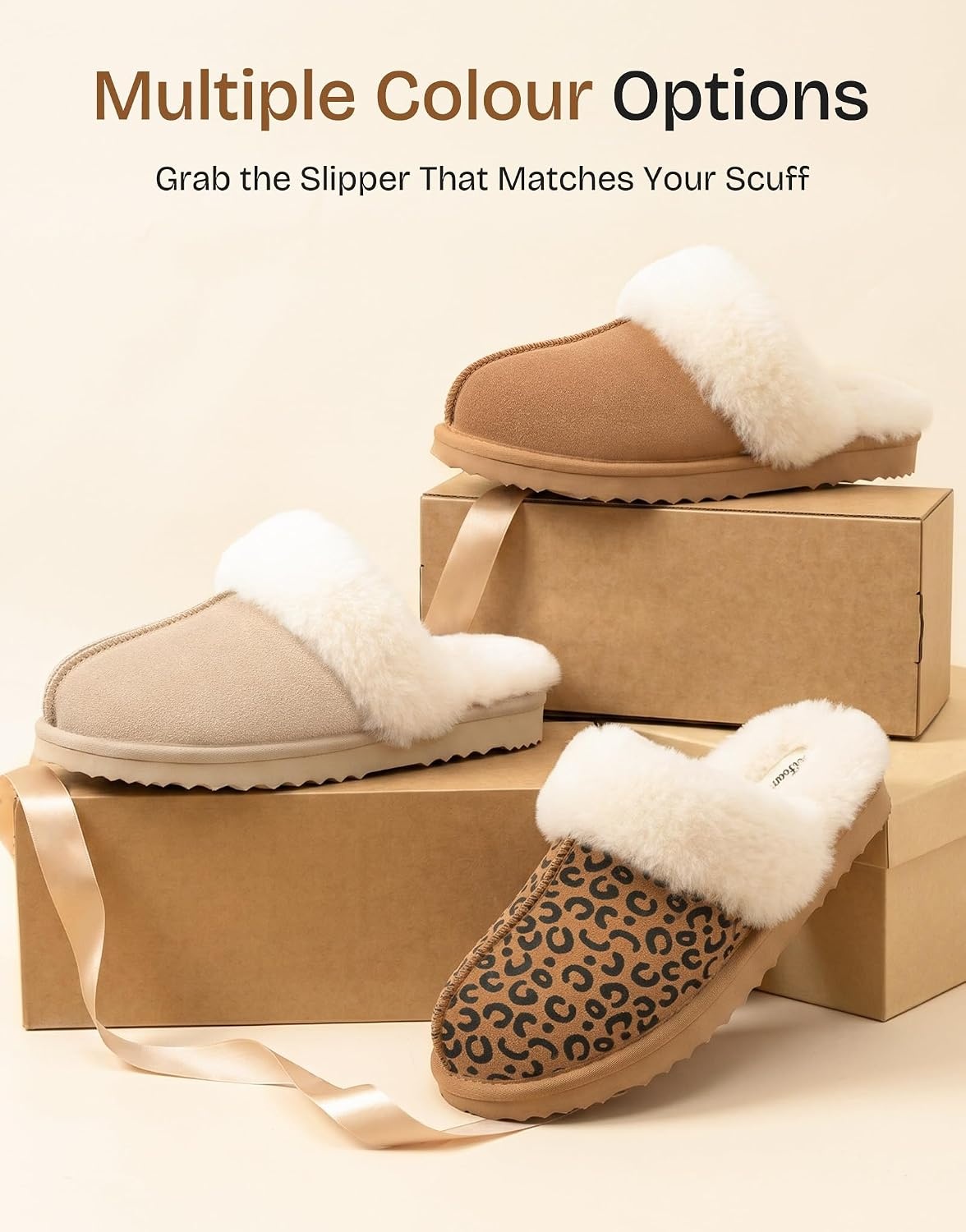 image:imageEverFoams Womens Genuine Leather Wool House Slippers With Plush CollarLeopard