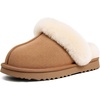 EverFoams Women’s Genuine Leather Wool House Slippers With Plush Collar(Auburn)