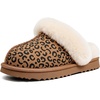 EverFoams Women’s Genuine Leather Wool House Slippers With Plush Collar(Leopard)