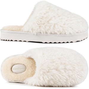 EverFoams Women’s Memory Foam Slippers Faux Fur Scuff Indoor Outdoor(Off-white Cloud)
